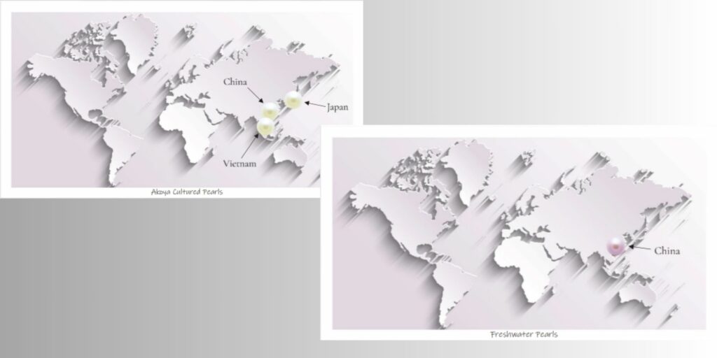 Map showing Pearl farms china, japan and Vietnam