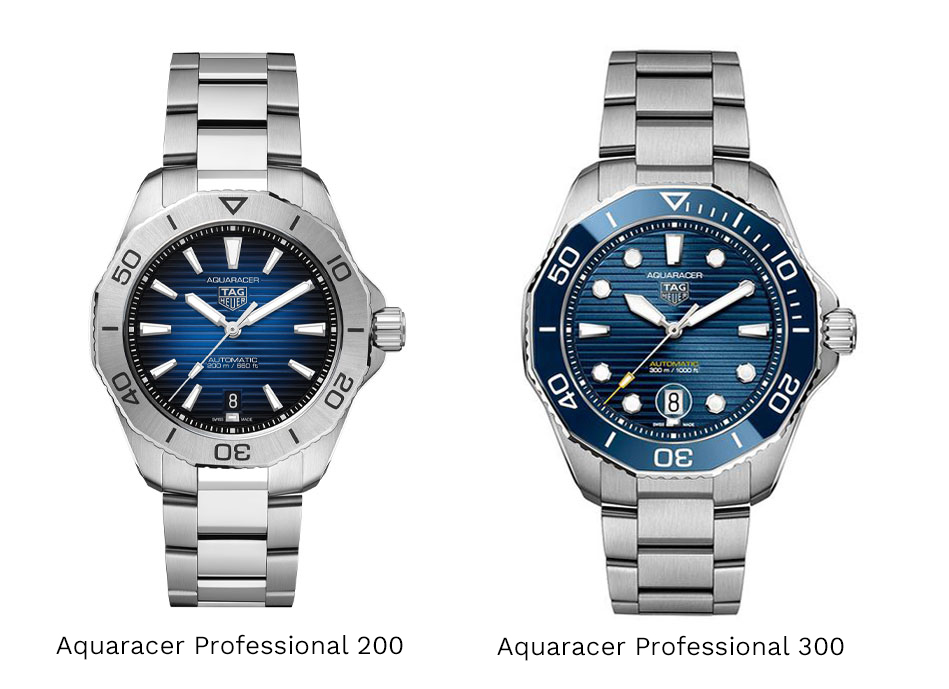 Aquaracer Professional 200 and 300 automatic models side by side comparison. 