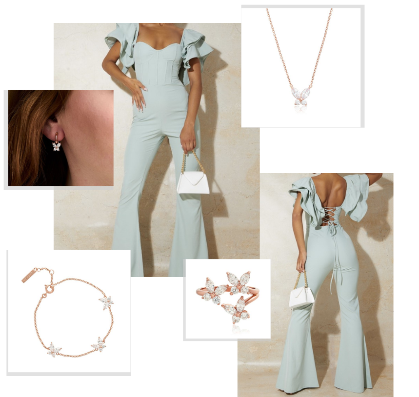 Montage of images featuring rose gold coloured Olivia Burton butterfly jewellery. 